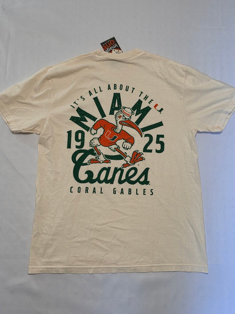 Image One Miami Hurricanes Men’s M Ivory Graphic Tee – New With Tags
